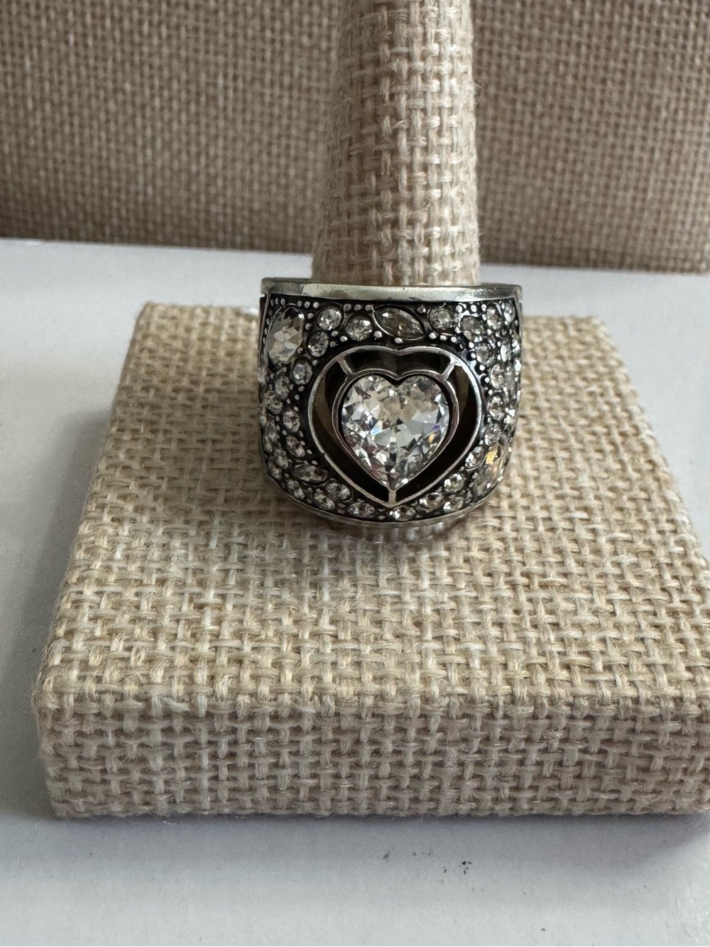 Brighton Silver & Black Heart Crystal Statement Ring w/ Clear surrounding stones - Picture 11 of 11